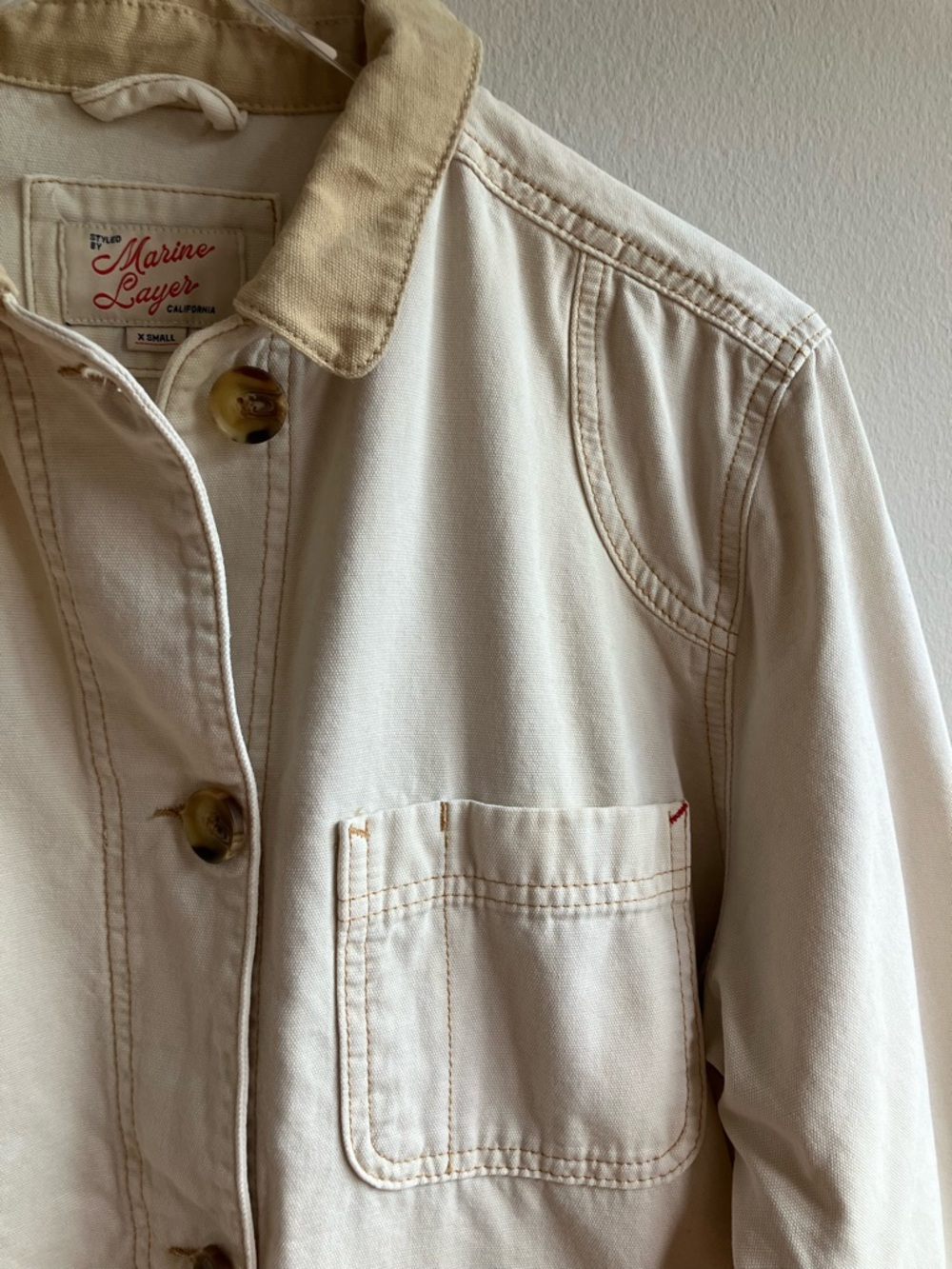 Marine Layer Finley Barn Jacket Size XS Cream Chore Coat Utility Pockets Outdoor - Picture 6 of 15